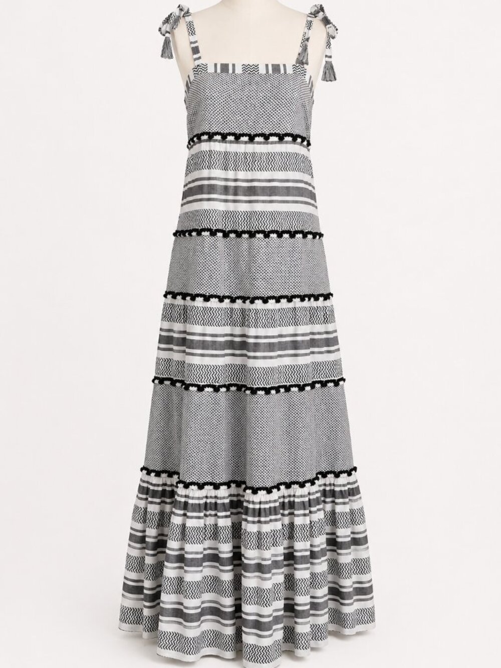 Veronica Beard Quartz Dress Black White Cotton Tassel Tie Maxi - Picture 3 of 7